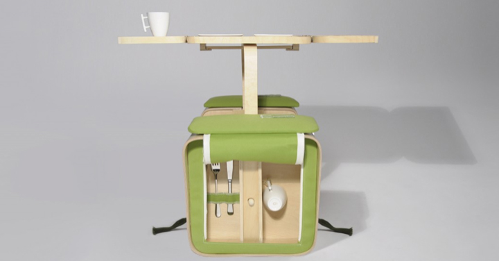 Una cesta de picnic que se convierte en un mueble